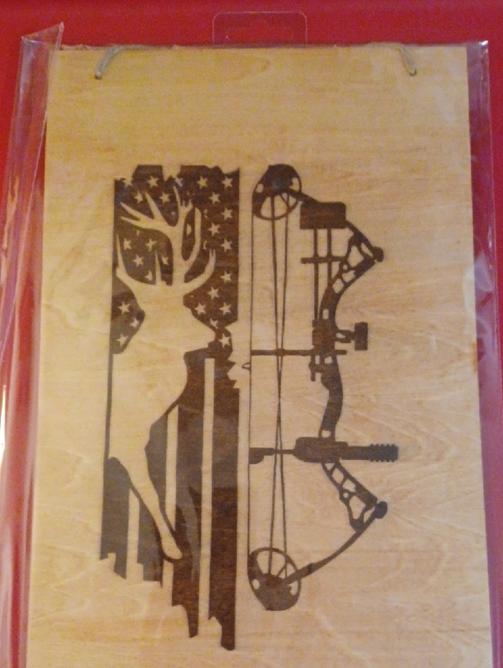 8x10 Natural Wood Deer & Bow Wall Art - Rustic Black Design